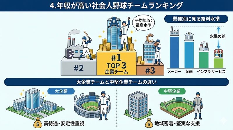 4.年収が高い社会人野球チームランキング